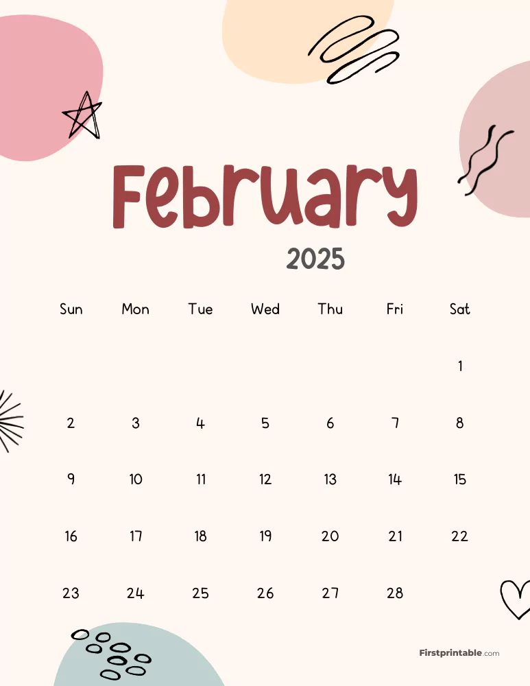 Cute Abstract February 2025 Calendar
