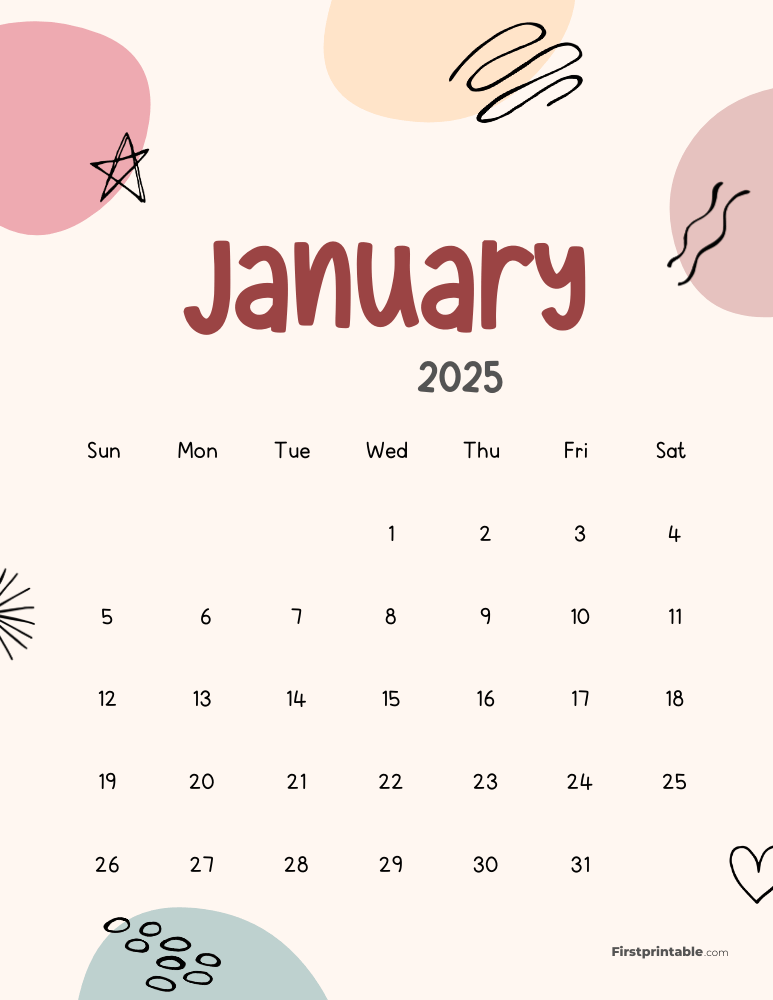 Cute Abstract January 2025 Calendar