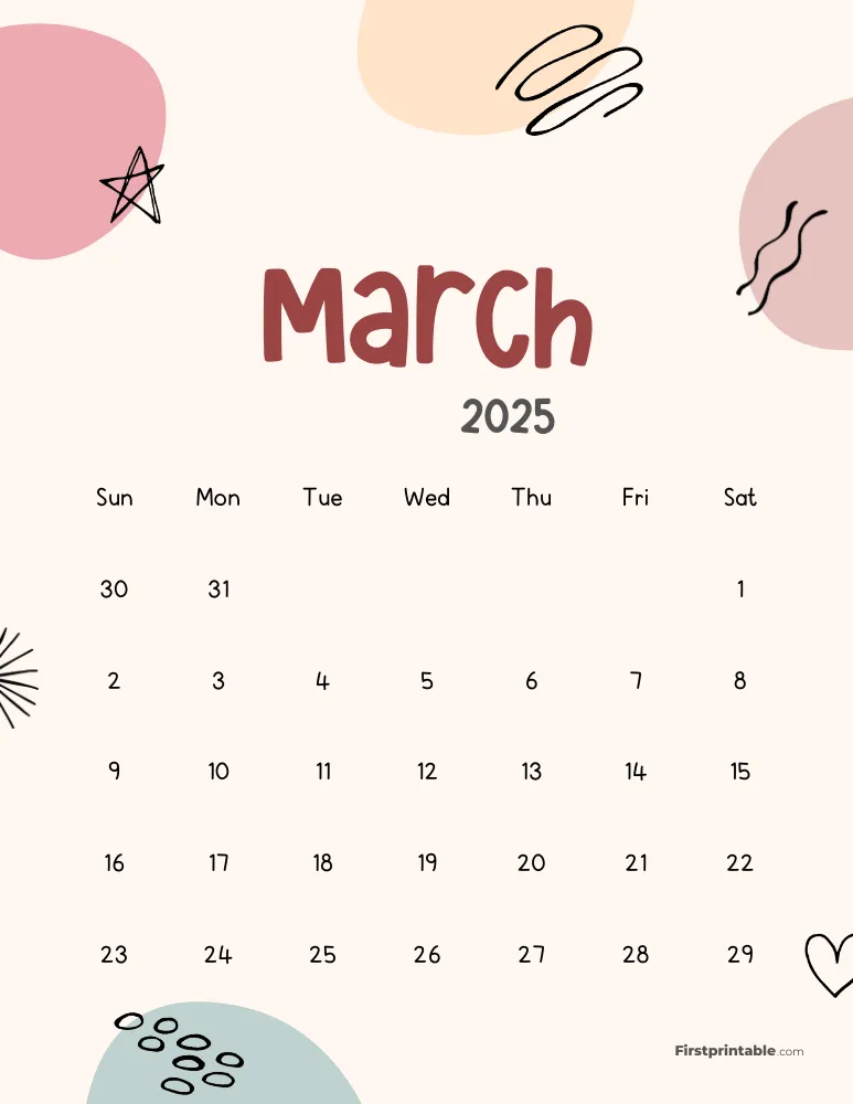 Cute Abstract March 2025 Calendar