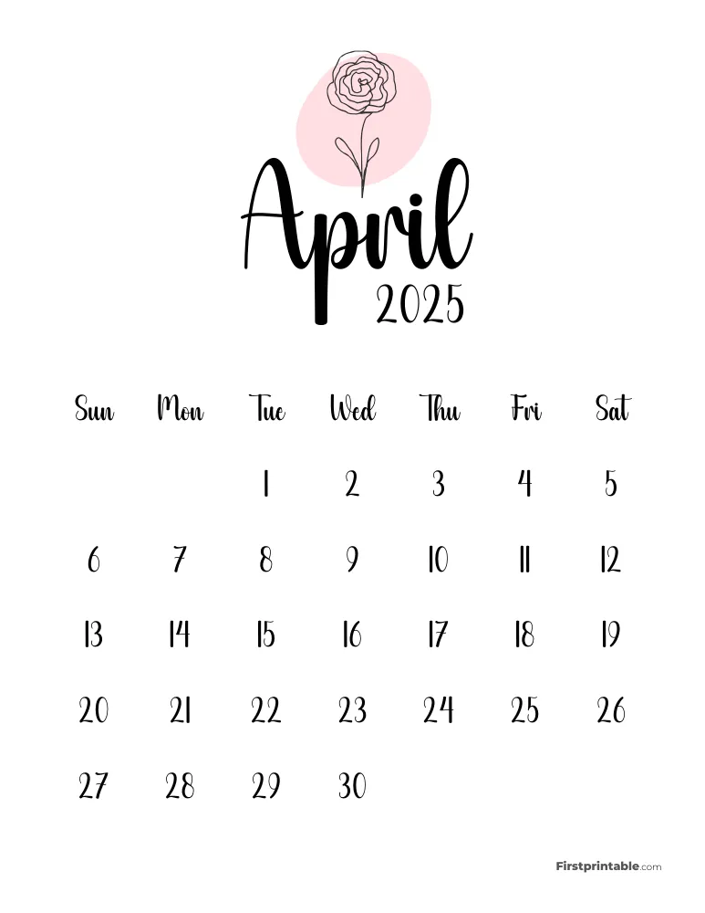 Cute Botanical April 2025 Calendar