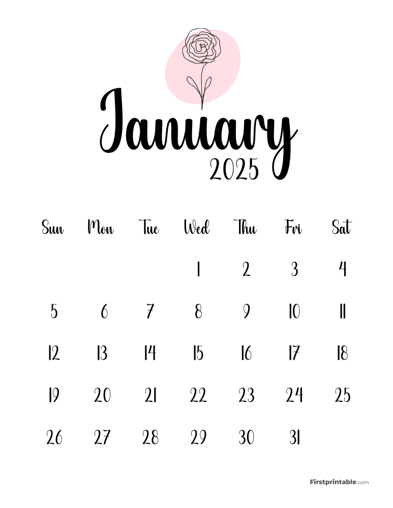 Cute Botanical January 2025 Calendar