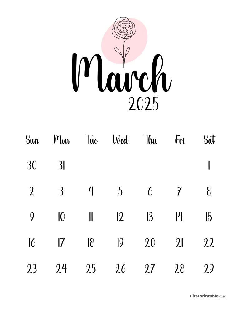 Cute Botanical March 2025 Calendar