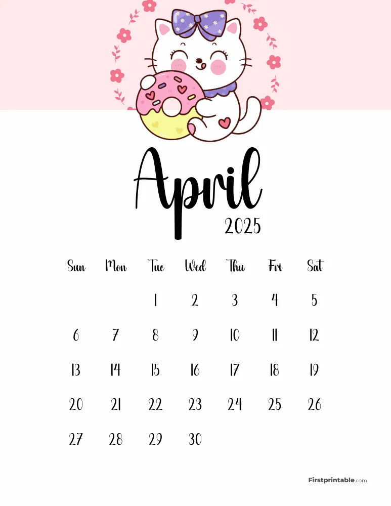 Cute Cat April 2025 Calendar
