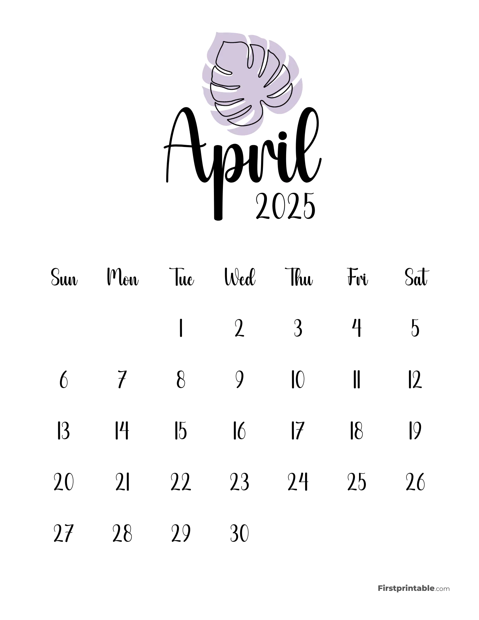 Cute Monstera April 2025 Calendar