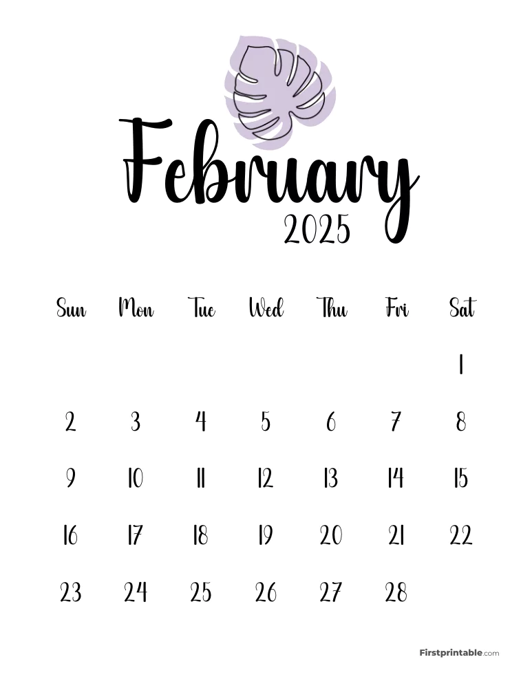 Cute Monstera February 2025 Calendar