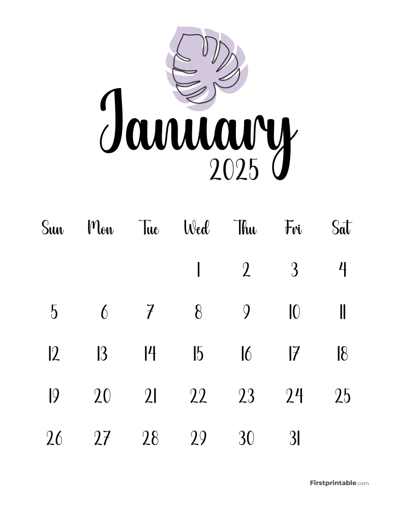 Cute Monstera January 2025 Calendar