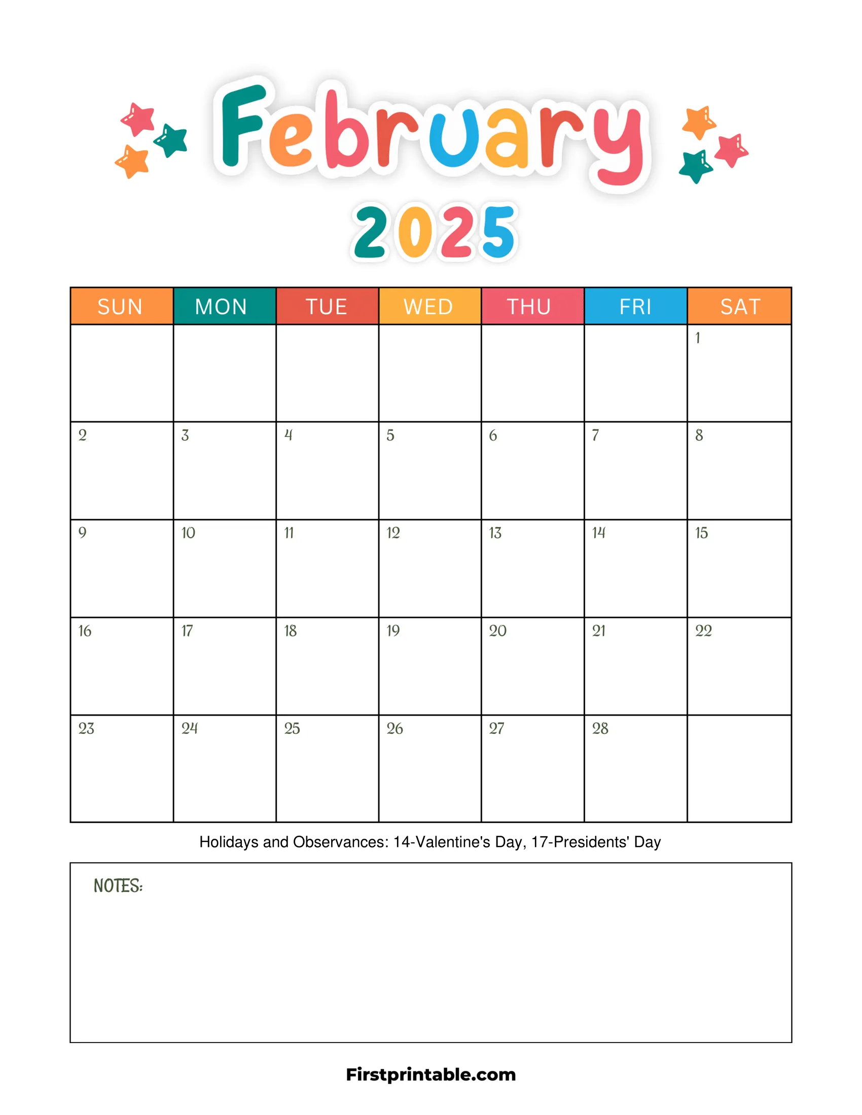 February 2025 Calendar Kids