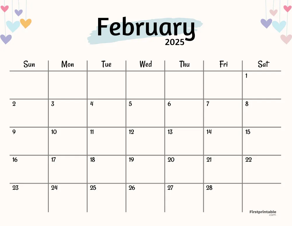 February 2025 Calendar Watercolor
