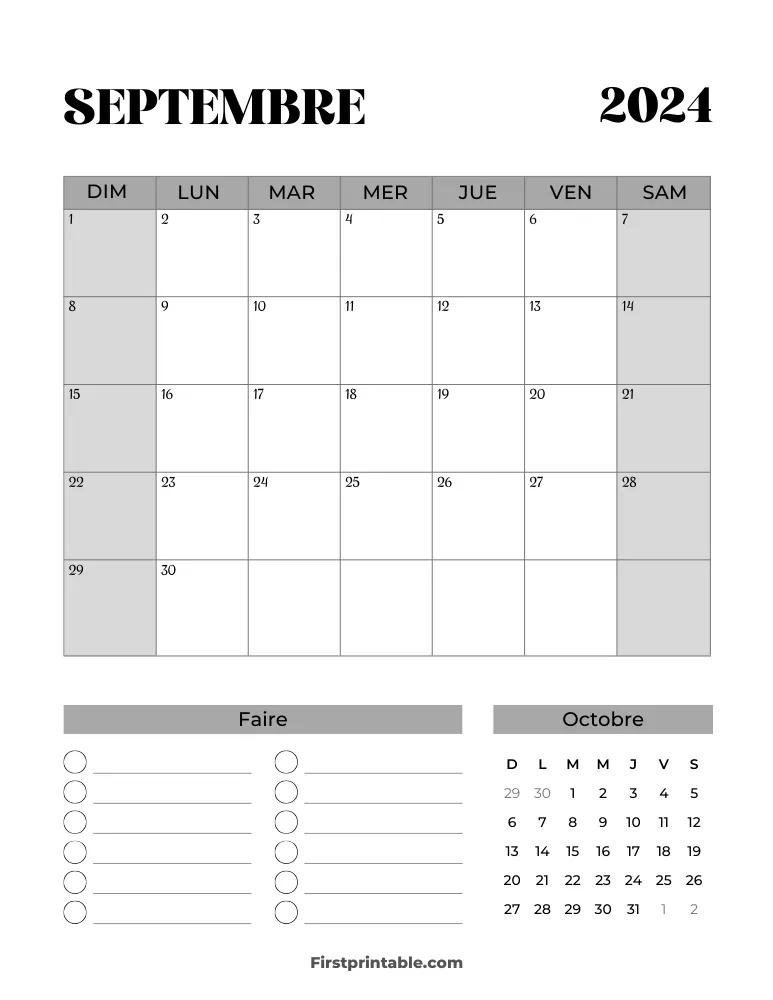 French Printable September Calendar 2024 Template 38