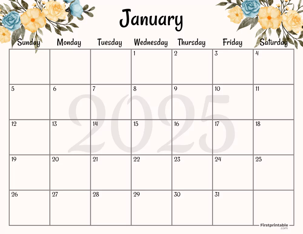 January 2025 Calendar Floral 02