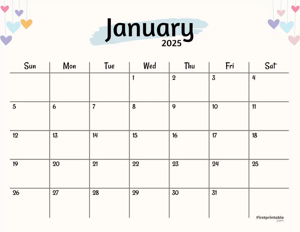 January 2025 Calendar Watercolor