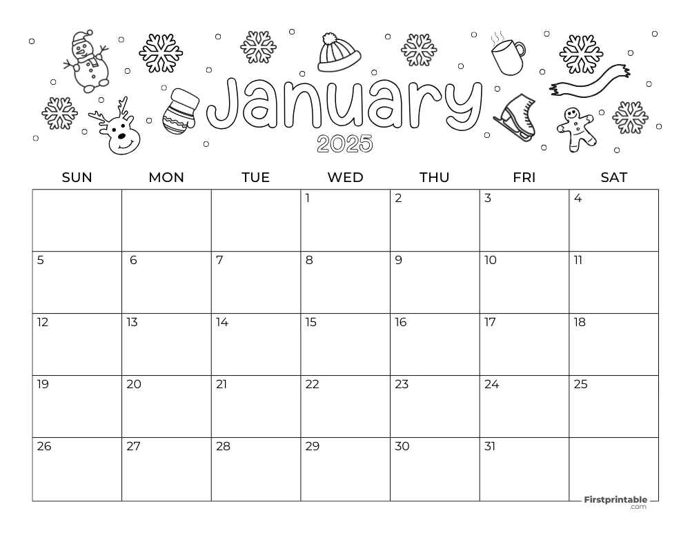 January 2025 Calendar Winter Themed