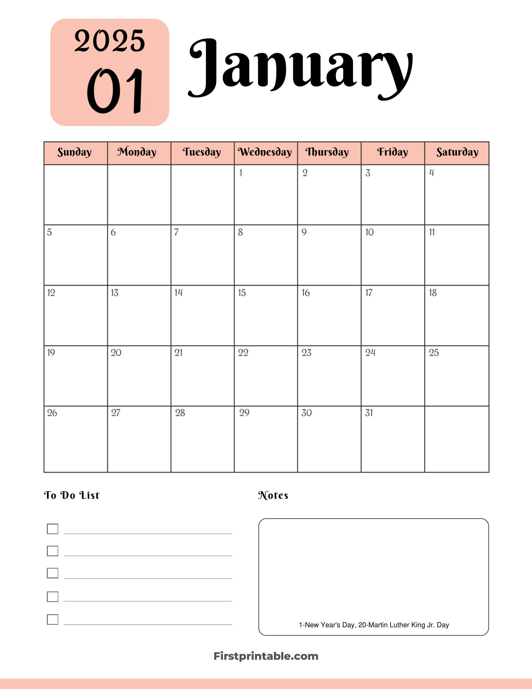 January Calendar 2025 Aesthetic Pink