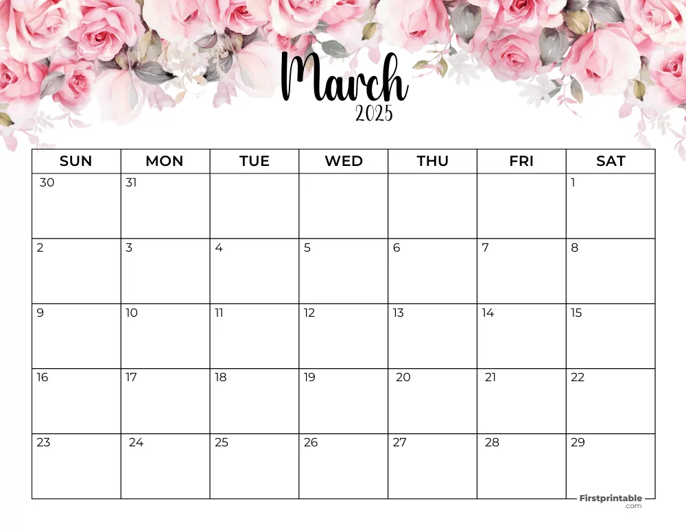 March 2025 Calendar Floral 01