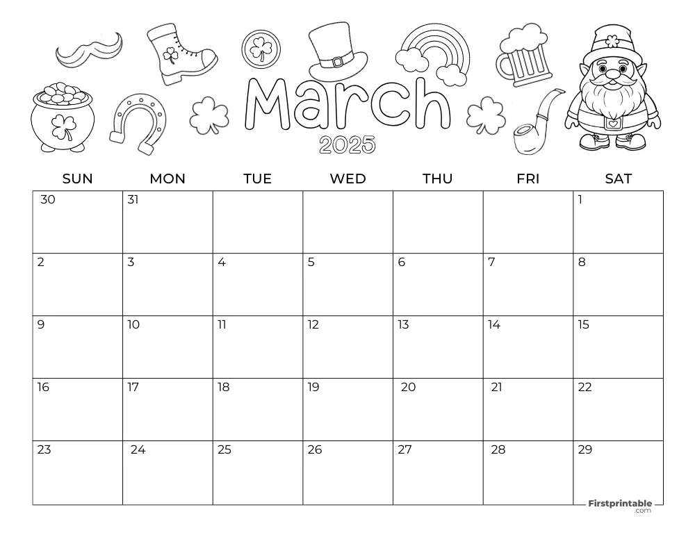 March 2025 Calendar St. Patrick's Day Themed