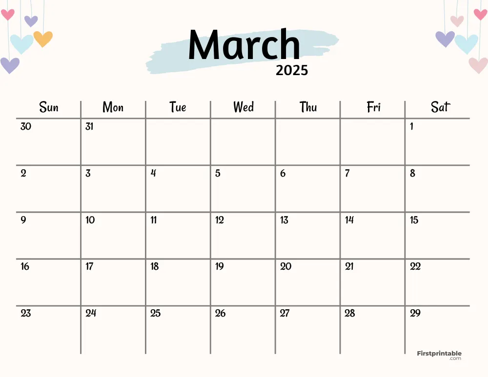 March 2025 Calendar Watercolor