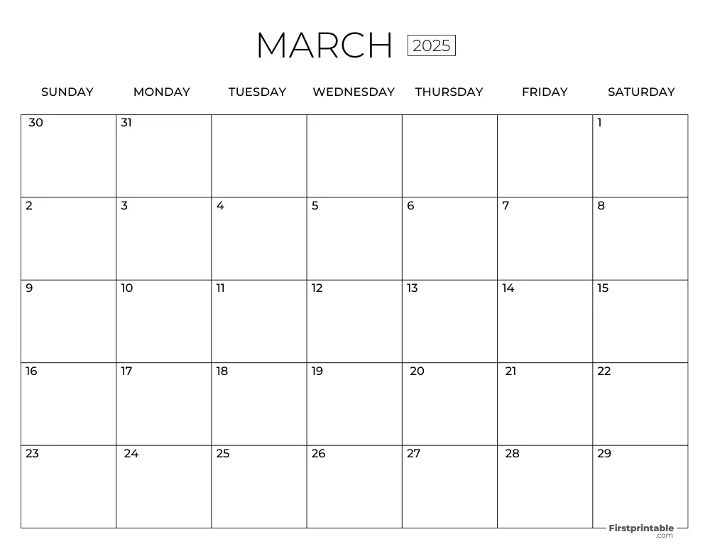 March Calendar 2025 Template