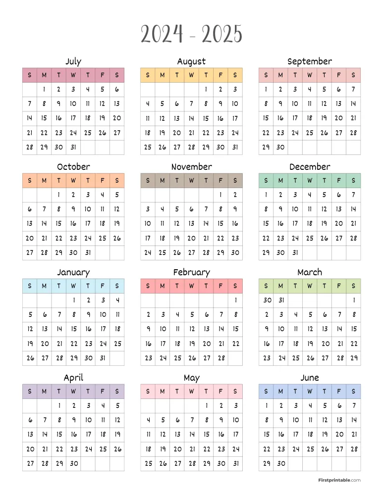2024 - 2025 Calendar
