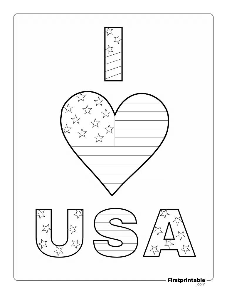 Printable "I Love USA" coloring page