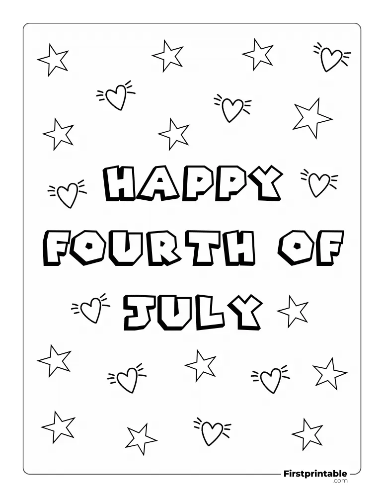 Printable "Happy 4th of July" with Stars and Hearts