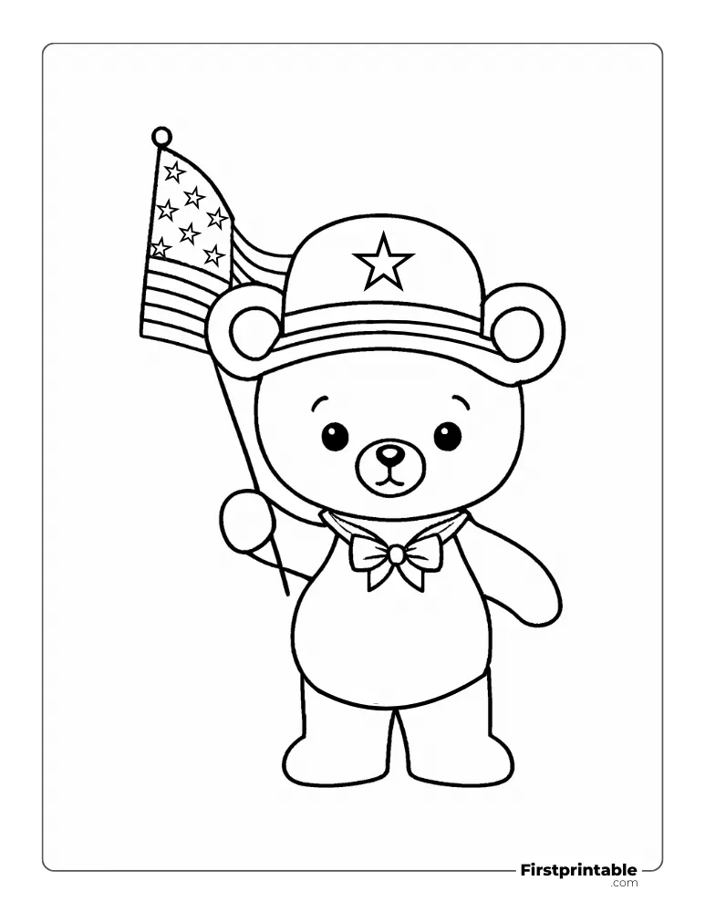 Printable "Teddy Bear with USA Flag" Coloring Page