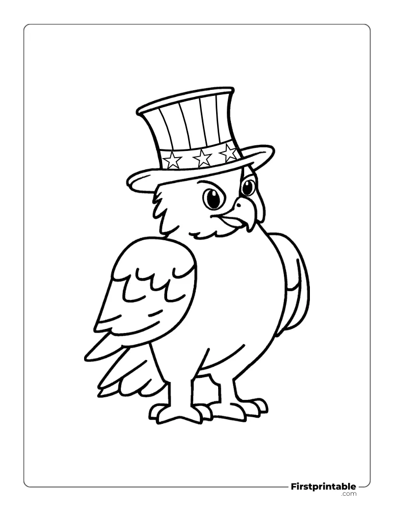 Cute Bald Eagle With Uncle Sam's Hat Coloring Page