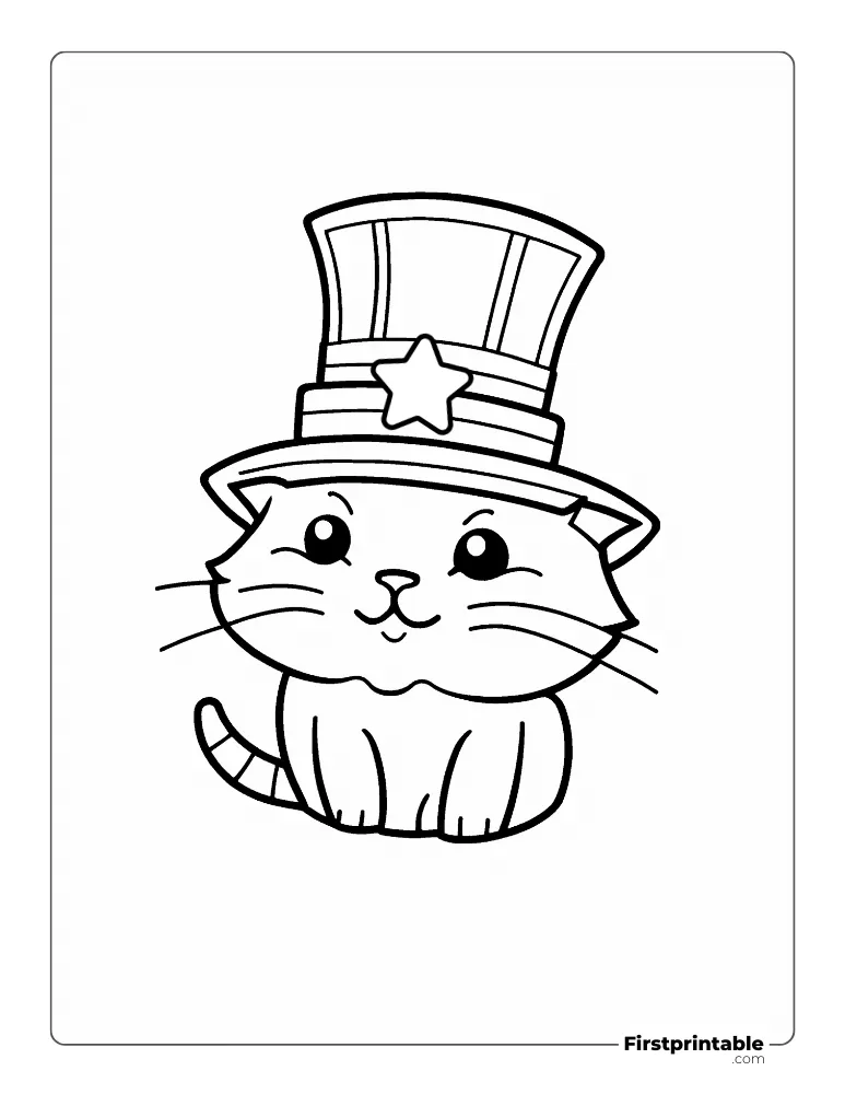 Printable Kawaii Cat Patriotic Coloring Page 