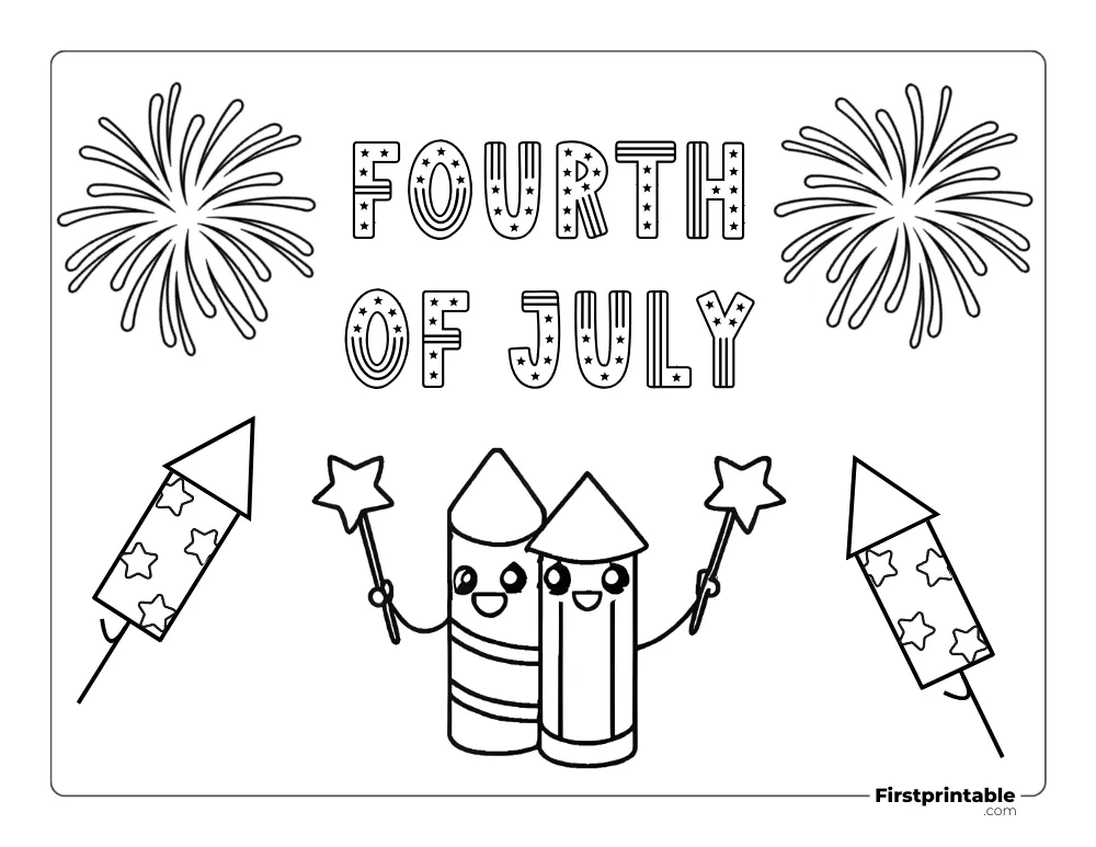 Printable "Fourth of July" with fireworks