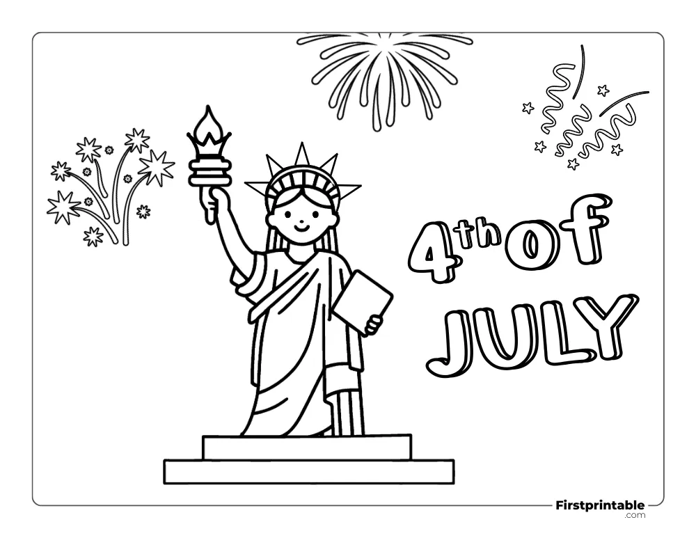 Cute "Liberty of Statue" with fireworks