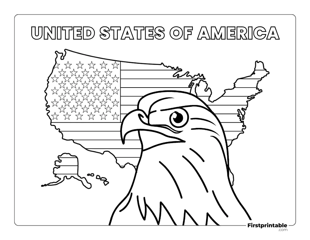 USA Map with Bald Eagle coloring page