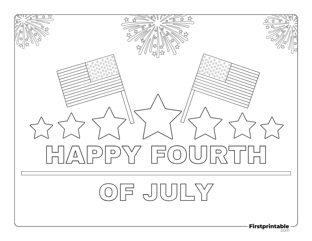 "Fourth of July" with stars and fireworks