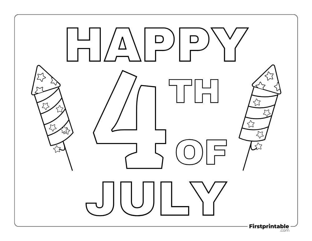 Happy 4th of July with Firecrackers coloring page