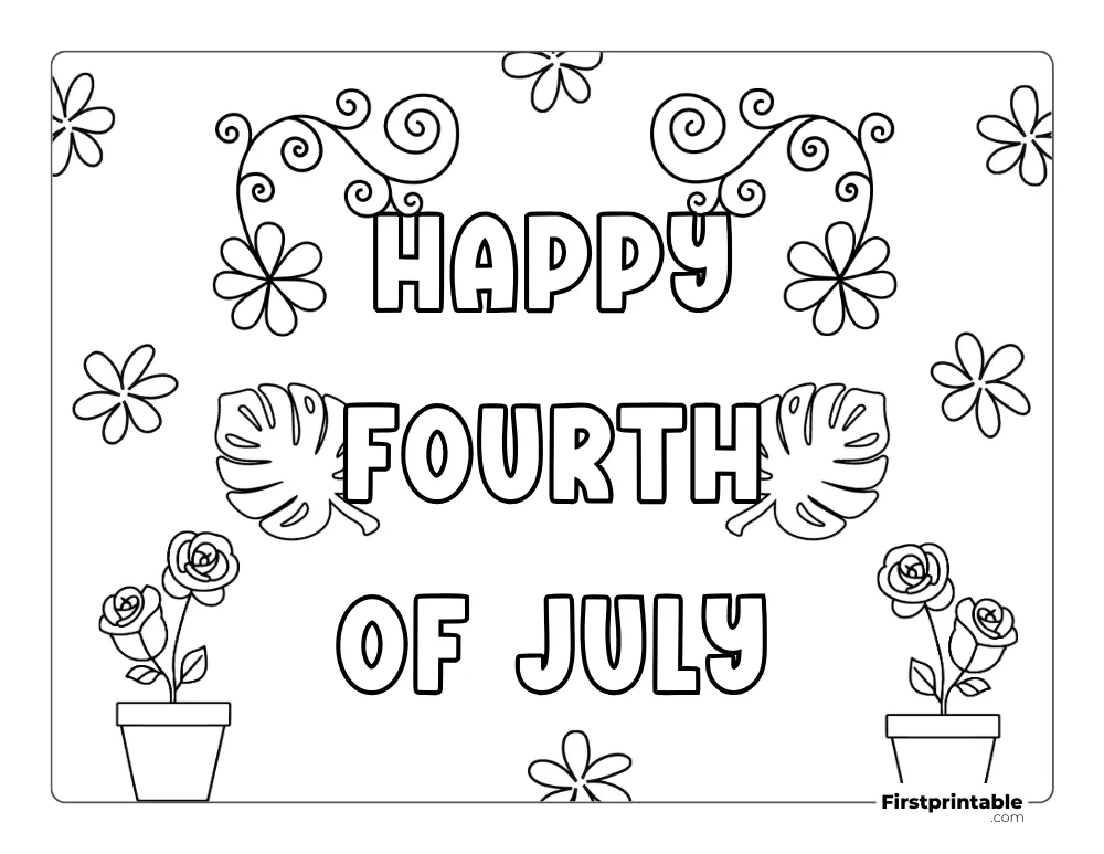 Floral Coloring Page "Happy Fourth of July"