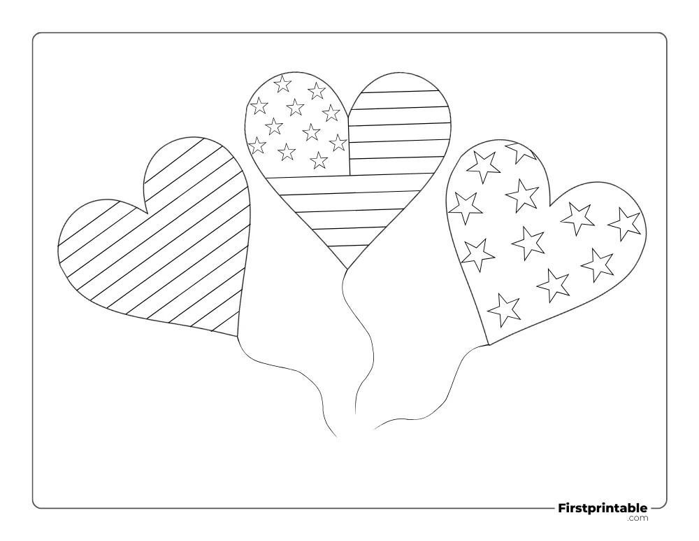"Heart Balloon" USA Flag Coloring Page