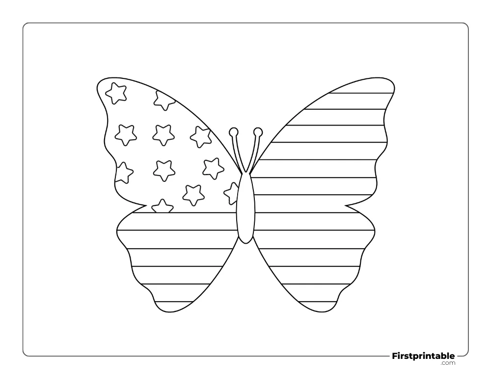 "Butterfly" Usa Flag Coloring Page