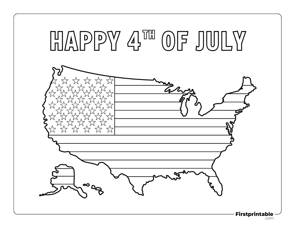 Printable "USA Map Flag" Coloring Page