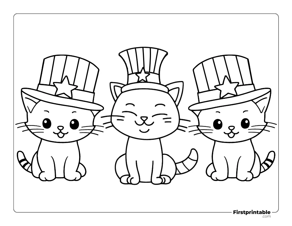 Printable "3 Cute Cat" Coloring Page 