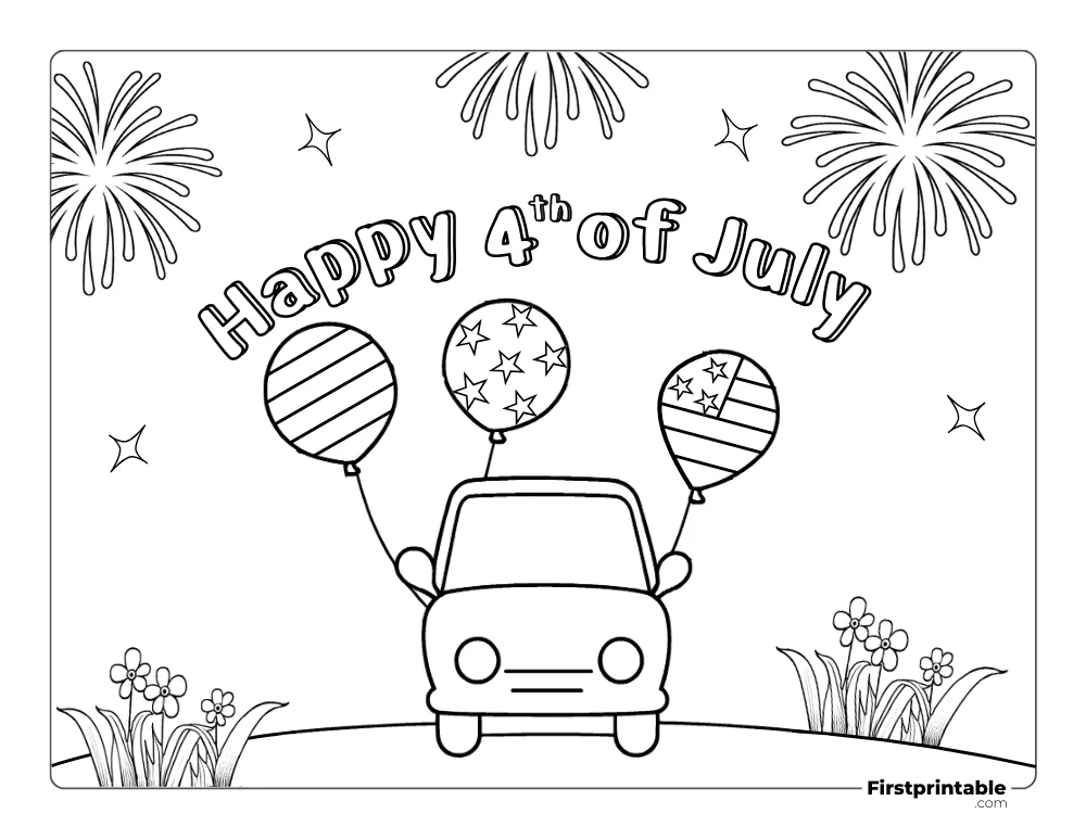 "Happy Independence Day" with fireworks Coloring Page