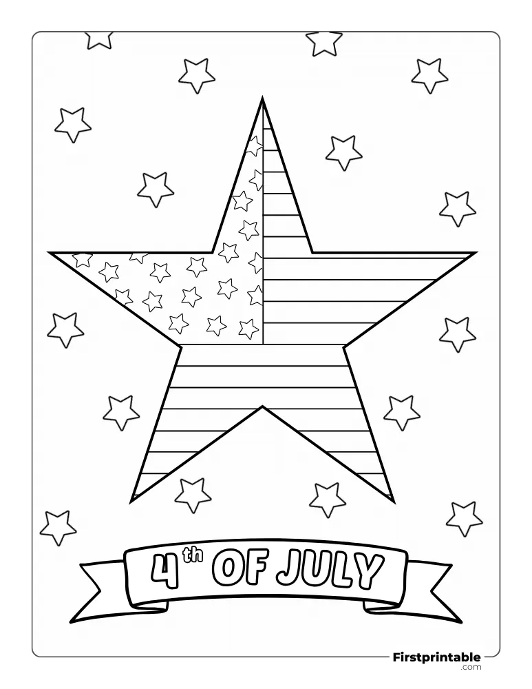 Printable "4th of July" with Star USA Flag