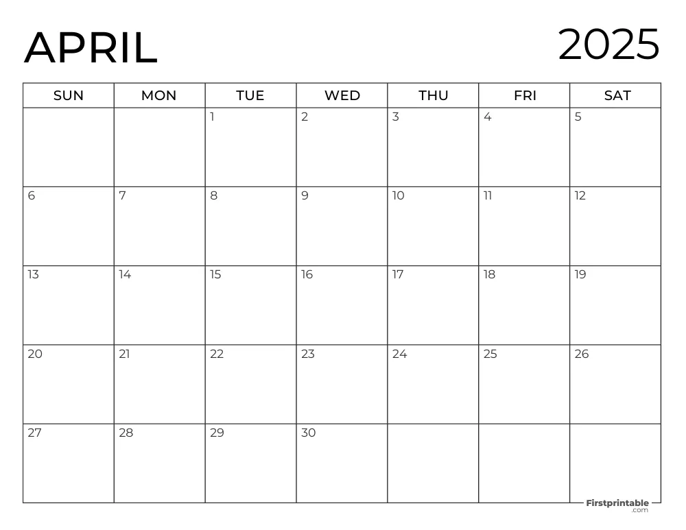 Printable April 2025 Calendar