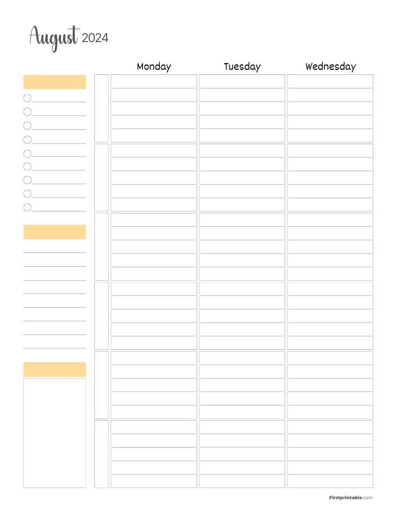 August 2024 Weekly Planner Page 1