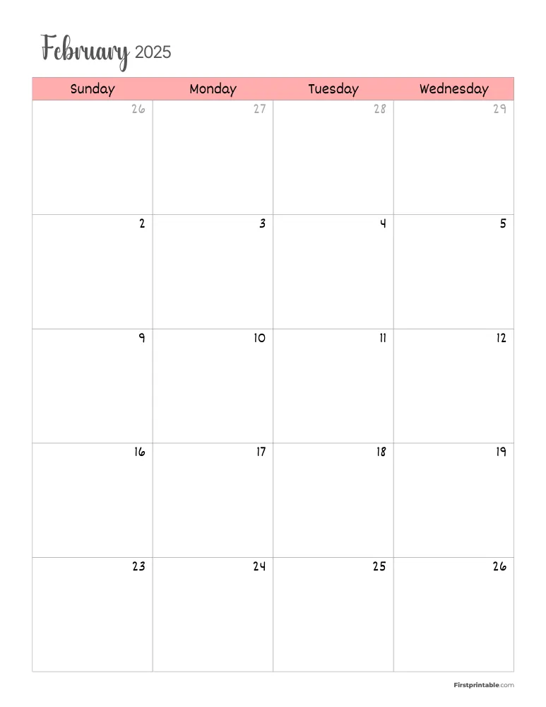 February 2025 Calendar Page 1