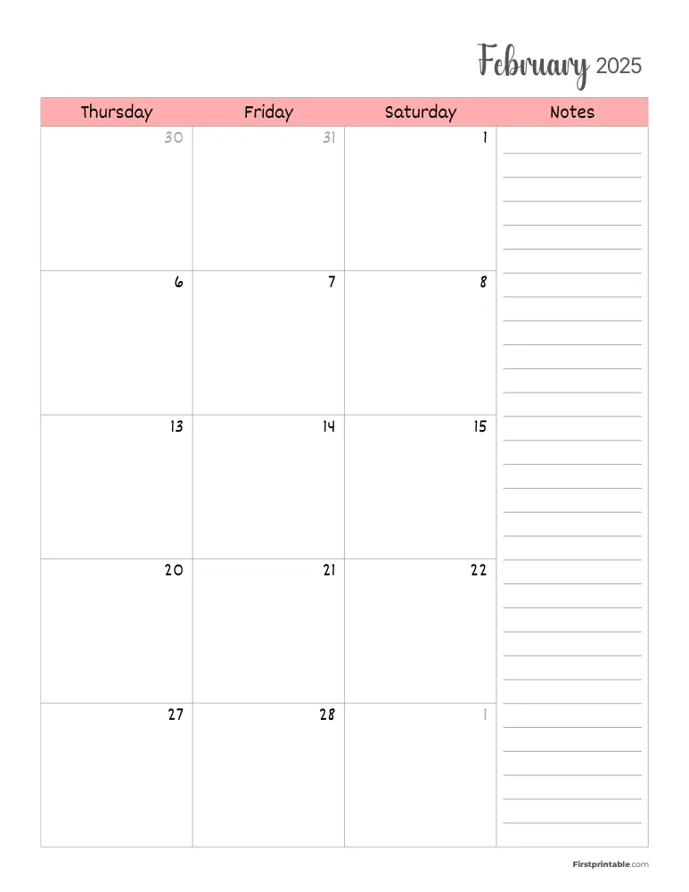 February 2025 Calendar Page 2