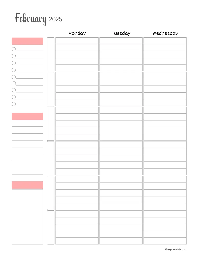 February 2025 Weekly Planner Page 1