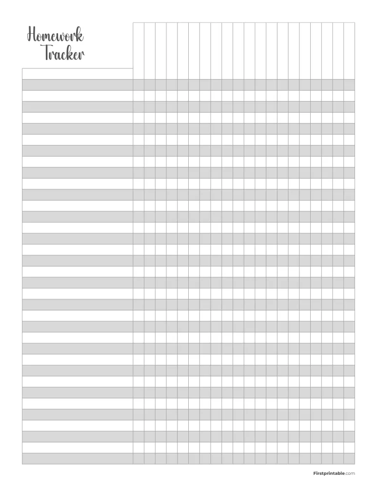 Printable Homework Tracker Page 1