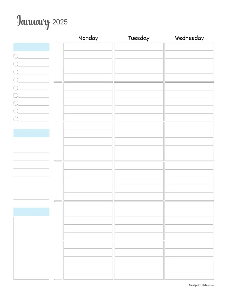 January 2025 Weekly Planner Page 1