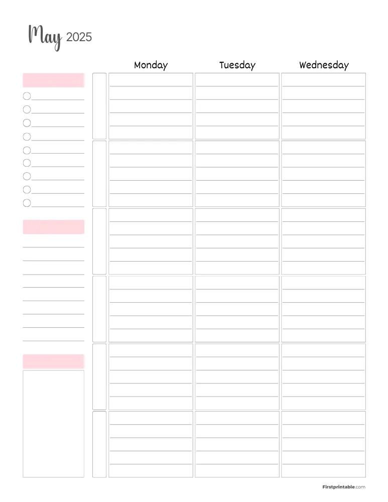 May 2025 Weekly Planner Page 1