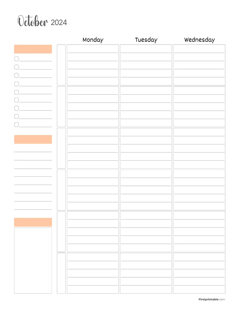October 2024 Weekly Planner Page 1