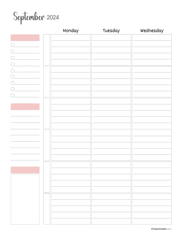 September 2024 Weekly Planner Page 1