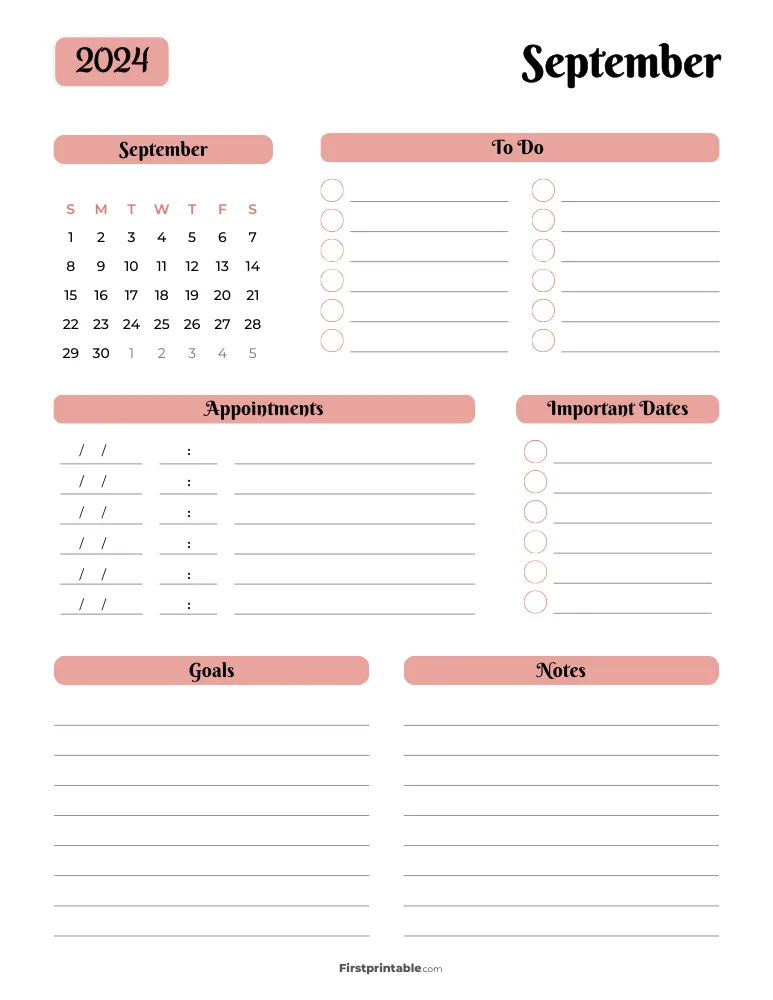 Printable September Calendar 2024 Template 14